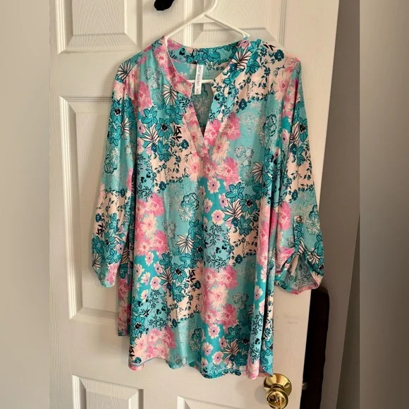 Scarlett Blue Relaxed Tunic with Mandarin Collar - Picture 1 of 5